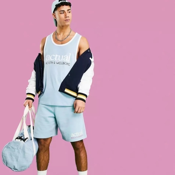 NWOT ASOS Men’s Actual health and wellbeing tank top graphic print light blue - Picture 9 of 9
